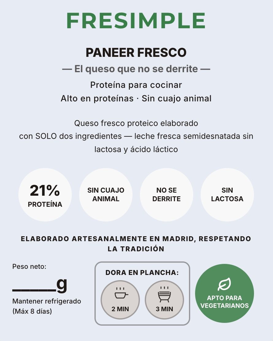 Paneer Fresimple Sin Lactosa - Etiqueta Frontal