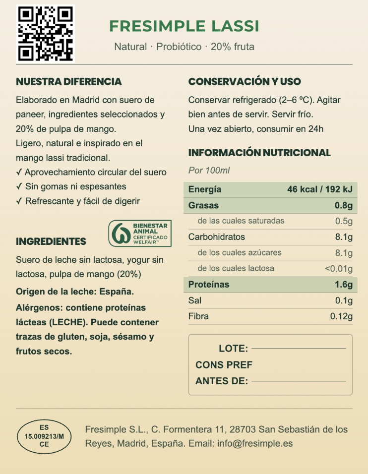 Smoothie Mango Sin Lactosa - Etiqueta Detalle