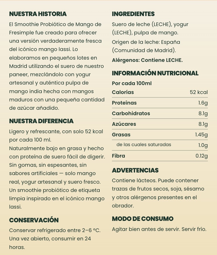Smoothie Mango - Etiqueta Detalle